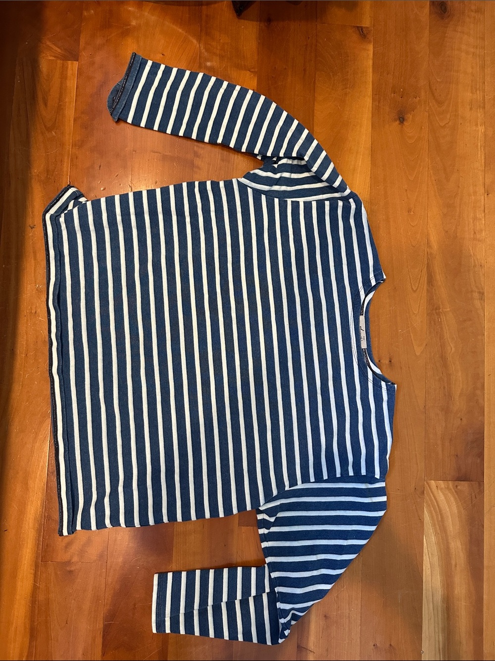 Anthropologie Navy and White Striped Long-Sleeve Tee